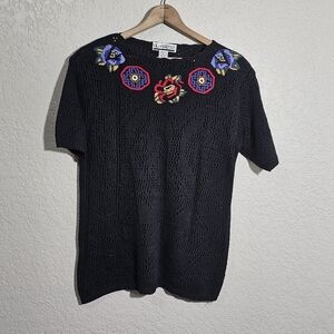 Vintage SK & Company Floral Knit Grandmacore Sweater